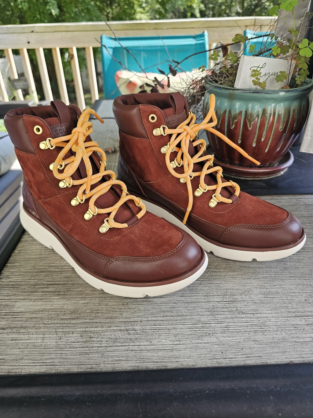 Cole Haan Zerogrand Omni Hiker Boots W22285 Suede Leather Brown Yellow Size 8.5B
